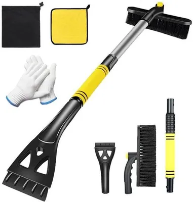 Produktbild von Eiskratzer Auto - mit Schneebürste - 80 cm - Abnehmbarer - Mit Handschuhen, Mikrofasertüchern & Aufbewahrungstasche - Für Pkw, SUV & Lkw - Gelb - B
