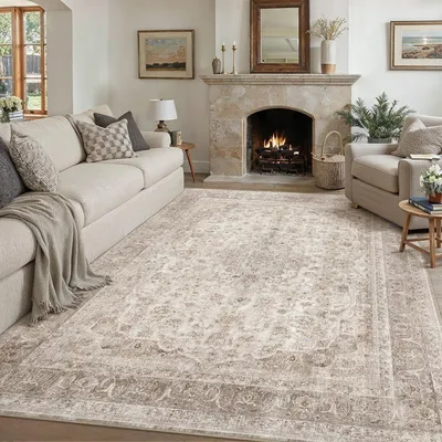 Immagine prodotto di Tappeto vintage beige lavabile, ideale per il soggiorno