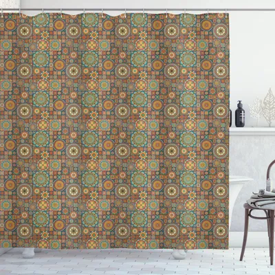 Produktbild von ABAKUHAUS marokkanisch Duschvorhang, Altmodische Geometrische Ostart Mosaik Komposition Mit Volk Mandala Motiven Muster, 175 x 180 cm, Orange