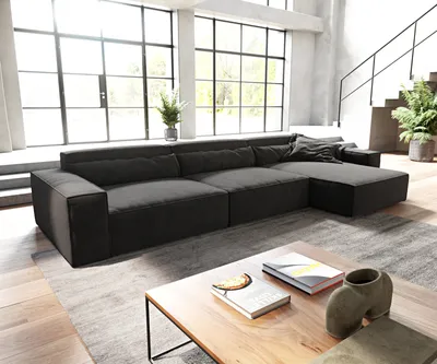 Produktbild von DELIFE Ecksofa Sirpio XL 370x170 cm Mikrofaser Schwarz Recamiere variabel