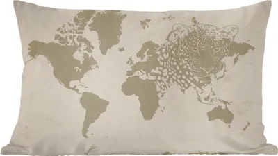 Produktbild von MuchoWow® Zierkissen Sofakissen Wohnzimmer Dekokissen 50x30 cm Weltkarte - Braun - Panther - Wohnzimmerdekoration - Polster mit Photo