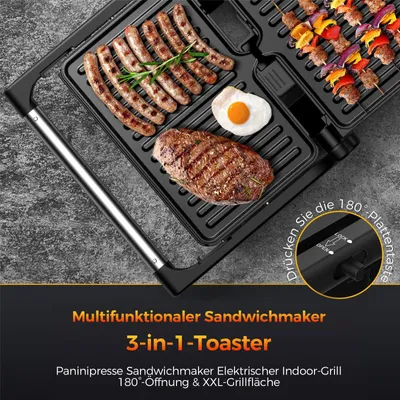 Productafbeelding van YASHE Sandwichmaker, keukenapparaat, huishoudelijke apparatuur, 1500 watt, grillplaat, contactgrill