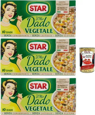 Produktbild von STAR il Mio Dado Vegetale, Mit 9 Gemüse, 10 Würfel, 3x 100 g, ohne Konservierungsstoffe, laktose -freier und glutenfrei. Ausgezeichneter Geschmack+ Italian Gourmet polpa 400g
