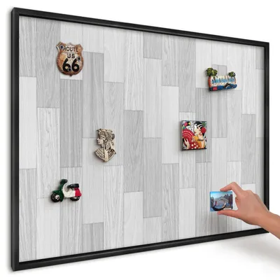 Produktbild von Magnettafel 100x70 cm mit schwarzem Rahmen - Magnetische Metalltafel, Magnetpinnwand zur Wandmontage für Wohnzimmer, Küche, Flur, Kinderzimmer und Büro - Holzstruktur