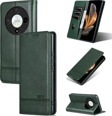 Produktbild von Leder Hülle für Honor X9B / Magic6 Lite, Klapphüllen Brieftasche Magnetverschluss Ständer Schutzhülle Grün
