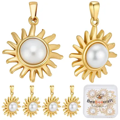 6 Sonnenblumen-Anhänger, Edelstahl & ABS, Gold, 31,5 mm