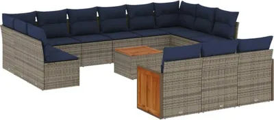 Produktbild von vidaXL 16-teiliges Gartensofa-Set mit Kissen, grau, Polyrattan