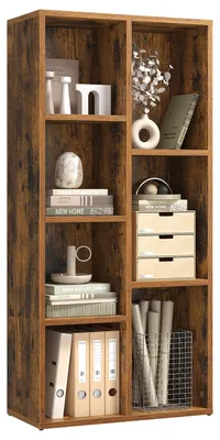 Produktbild von Bücherregal/Kubusregal - LBC027 - 7 Fächer, 50x24x106 cm, Metallrahmen & Spanplatte, freistehend für Wohnzimmer/Büro - Vintage Braun