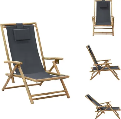 Image de vidaXL Chaise relax réglable gris foncé bambou et tissu - Chaises de jardin