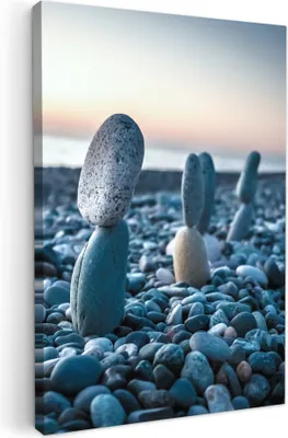 Produktbild von MuchoWow® - Leinwandbilder - Zen-Steine - Sonnenuntergang - Meer, Wandbild, Wanddeko Bilder Wohnzimmer, 40x60 cm
