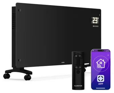 Produktbild von Klarstein Bornholm Konvektor Heizung 3000W, Standgerät & Wandmontage, leise, Thermostat, Timer, App & Fernbedienung, Kindersicherung, Elektroheizkörper für Räume bis 30m², Schwarz