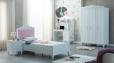 Produktbild von Komplette Kindermöbel Kinderbett Bett Holz Set 4tlg Kinderzimmer Weiß