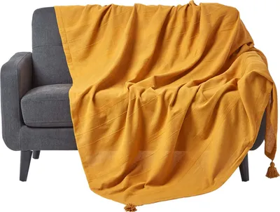 Obrázek produktu pro HOMESCAPES Přehoz na postel Rajput, 100% bavlna, hořčicově žlutá, 225 x 255 cm