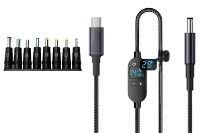 Produktbild von INF Type-C auf DC 140W PD3.1 Ladekabel 1.5m mit Display und 8 Adaptern
