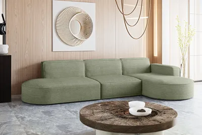 Obrázek produktu pro MODENA Designová pohovka ve tvaru L, pohovka ve tvaru L, látka Poso Světle zelená Pravá ruka