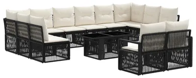 Produktbild von vidaXL Gartensofa-set 13 stk. Schwarz und Cremeweiß Poly-Rattan