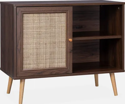 Produktbild von sweeek Sideboard, Rattangeflecht, Dunkles Holz, 65,8 x 39 x 80 cm, Bohème, Skandinavische Zirkelbeine, 50 kg, für Büro, Flur, Schlafzimmer