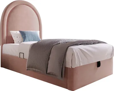 Produktbild von Polsterbett mit einem hydraulischen Lattenrost ausgestattet Kinderbett Halbkreisbogen-Design Einzelbett Samt für Jungen & Mädchen 90 x 200cm Rosa