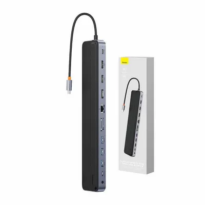 Produktbild von Baseus WKSX030213, USB 3.2 Gen 1 (3.1 Gen 1) Type-C, HDMI, RJ-45, DisplayPort, USB 3.0, 3.5mm, USB Typ-C, 5000 Mbit/s, Schwarz