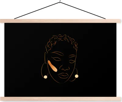 Produktbild von MuchoWow® Textilposter Frau - Gold - Strichzeichnung 120x80 cm mit holzfarbenen Rahmen - Aufhängeset