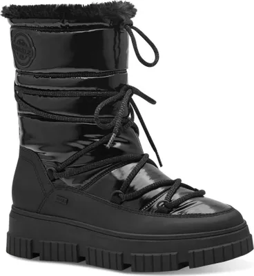A black winter boot.