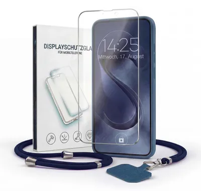 Produktbild von Handyhülle für Samsung Galaxy S24+ mit Handykette und 9H Displayglas Displayschutz Band Kordel Hülle Case Schutzhülle Blau
