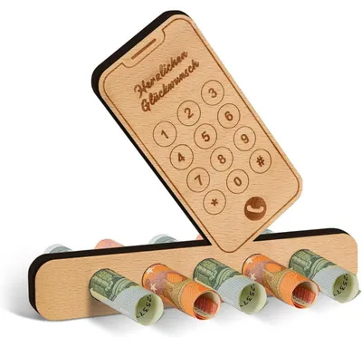 Immagine prodotto di Regalo a forma di cellulare in legno, ideale per compleanni e altre occasioni