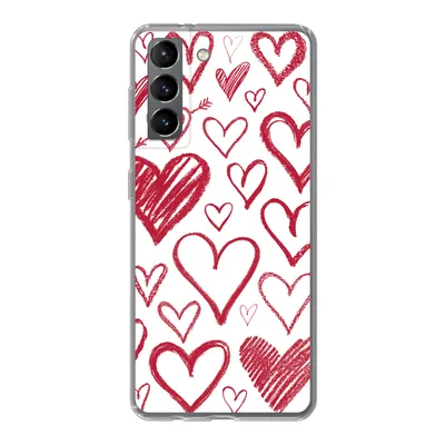 Produktbild von MuchoWow® Handyhülle Schutzhülle Hülle für Samsung Galaxy S21 Eine Illustration mit mehreren Herzen auf weißem Hintergrund Silikon Softcase Handy Hülle - Softcase