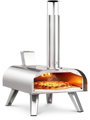Immagine prodotto di Forno per pizza - A legna (pellet) - Acciaio inossidabile - Pietra refrattaria da 12 pollici - Portatile