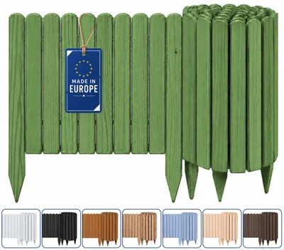 Produktbild von Woodygift Beeteinfassung Holz Rollzaun Gartenzaun Rasenkante Palisade Flexibler Rollborder für Beet und Rasen Grün 30x200 cm