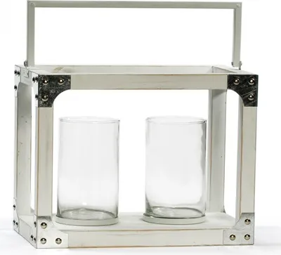 Produktbild von Aufsteller Windlicht 2 Kerzen Teelichthalter Teelicht Haus Garten Deko Laterne Weiß Glas