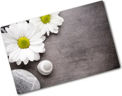 Produktbild von Tulup Glas Herdabdeckplatte - 80x52 cm - Glaskeramikkochfeld-Abdeckung Spritzschutz Glasabdeckplatte - Einteilig - Blumen & Pflanzen - Gerbera - Weiß