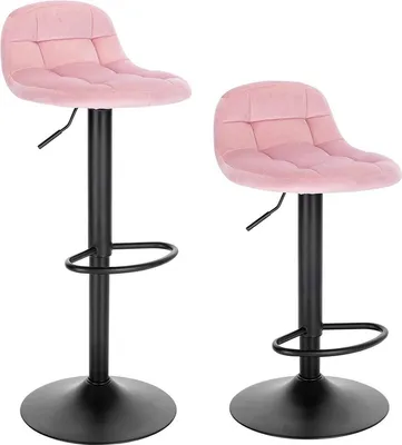 Obrázek produktu pro Barová židle - růžová - sametová - ergonomická - nastavitelná - výška sedáku 62-83 cm - sada 2 kusů