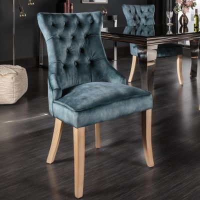 Eleganter Stuhl CASTLE petrol Samt Landhausstil mit Komfortgriff