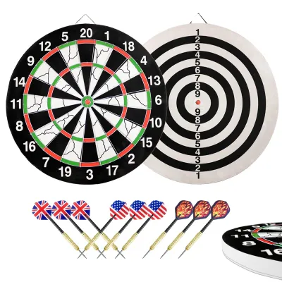 Image de Cible de fléchettes double face de 43 cm (18 pouces), livrée avec un jeu de 9 fléchettes