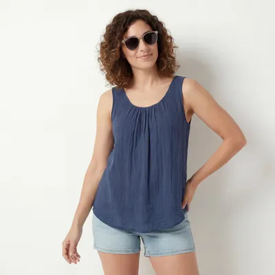 Produktbild von Trägertop Sommer Shirt Innentop blickdichtes Leinenoptik Oberteil 36-48 Damen