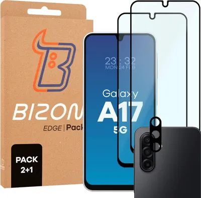 Produktbild von Gehärtetes Glas - 2 Stück + Kameraschutz für Galaxy A17 5G, Bizon Glass Edge Pack, Schwarz