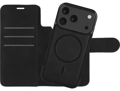 Image de Coque compatible avec iPhone 18 Pro / 17 Pro Coque avec Porte-cartes compatible avec MagSafe – Bookcase Premium 2-en-1 Amovible – Noir