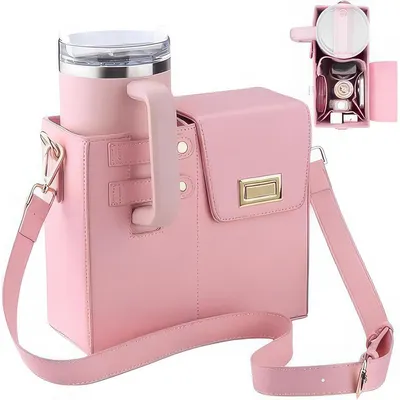 Produktbild von Schultertasche für Stanley Cup 40 oz – Wasserflaschen-Tragetasche mit verstellbarem Riemen, Wasserflaschenhalter für Stanley Cup Zubehör, Rosa