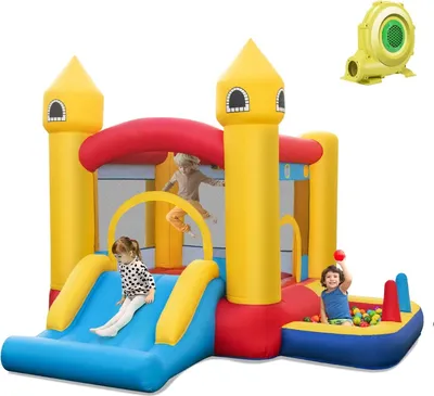 Produktbild von Aufblasbare Hüpfburg mit Gebläse, 4 in 1 Spielburg mit Rutsche & Sprungbereich & Bällepool, Hüpfschloss für Kinder ab 3 Jahren, 305 x 285 x 240 cm Hüpfburg Indoor/Outdoor