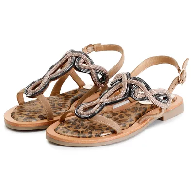 Produktbild von CafèNoir Damen T-Steg-Sandalen Beige.Bronze Leder-Synthetik-Mix Größe: 39