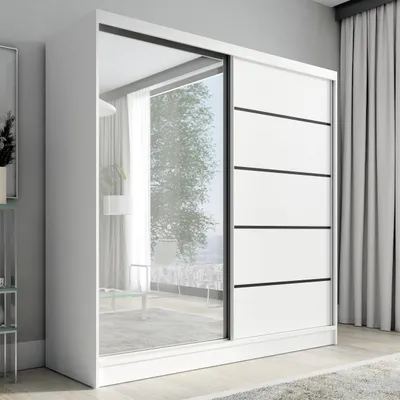 Produktbild von Schwebetürenschrank, 2-türig Schrank mit Spiegel KARO 2 200 cm (Weiß)