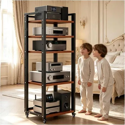 Produktbild von Fahrbares 5 Ebenen HiFi Regal,Plattenspieler Schrank Mit Rollen,Verstellbar Phonoschrank,schallplattenregal Für Verstärker, Lautsprecher Und Heimkino Audio Geräte