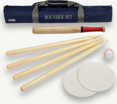 Produktbild von Rounders / Schlagball Set Komplett mit Poles, Ball, Hammer und Base - In Praktischer Transporttasche