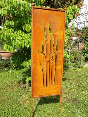 Produktbild von Stele Edelrost Sichtschutz Schilfkolben 115 x 32 cm Gartenstele Rost Wand Deko Garten