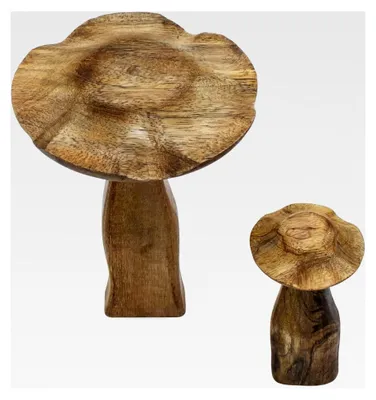 Produktbild von Deko-Pilz aus Mangoholz 3er Set Natur - 20 und 13 cm - Holz Waldpilz Dekofigur