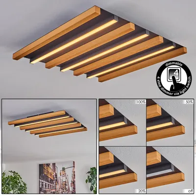 Produktbild von Spirago dimmbare Deckenlampe aus Metall/Holz/Kunststoff in Schwarz/Natur/Weiß