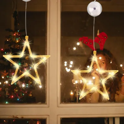 Lichtsnoer mit Sternen, 2 Stück, 10 LEDs, warmweiß, batteriebetrieben