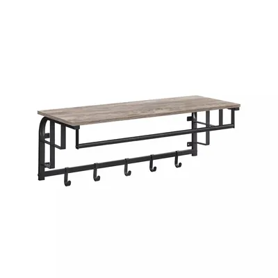 Produktbild von In And OutdoorMatch Wandgarderobe Prince - mit Ablage - Wandregal - mit 5 abnehmbaren Haken - Hängeregal - Wandmontage - Kleiderstange - für Flur - Schlafzimmer - Badezimmer - Vintage-Braun/Schwarz
