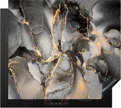 Produktbild von KitchenYeah© Herdabdeckplatte Grau - Luxus - Gold - Marmor , 57x51cm, Küche Deko, Glaskeramikkochfeld Herdabdeckung, Abdeckplatte fùr Kochfeld